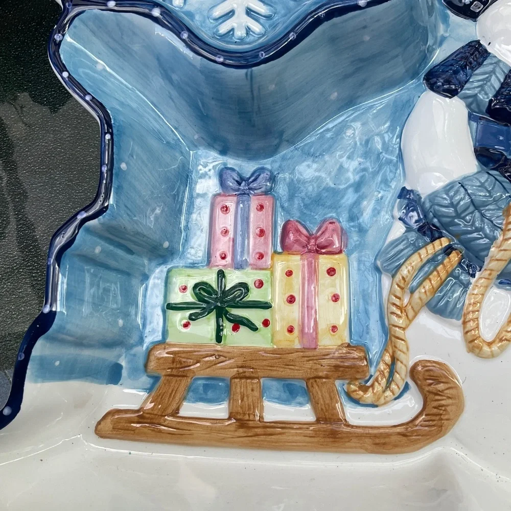 Large Christmas Mercuries Porcelain Snowman Chip & Dip Tray